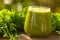 Delicious green smoothies from fresh greenery in a glass