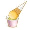 The delicious green tea ice cream scoop in paper cup with mango ice cream wafer cone topping