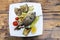 Delicious Grilled bream or dorade fish on wooden background