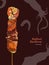 Delicious grilled seafood on a skewer. Engraving style. Vector i