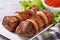 Delicious grilled shish kebab with vegetables and sauce