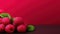 Delicious Group of Fresh Raspberry Fruit On Pink Background with Copy Space Selective Focus