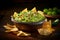 Delicious Guacamole bowl lime chips. Generate Ai