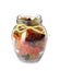 Delicious gummy bear candies in jar on white