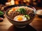 Delicious Gyudon beef donburi, Japanese dish of thinly sliced beef and onions