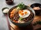 Delicious Gyudon beef donburi, Japanese dish of thinly sliced beef and onions