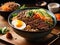 Delicious Gyudon beef donburi, Japanese dish of thinly sliced beef and onions