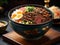 Delicious Gyudon beef donburi, Japanese dish of thinly sliced beef and onions