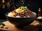 Delicious Gyudon beef donburi, Japanese dish of thinly sliced beef and onions