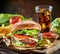 Delicious hamburger with cola and potato fries. Fast food concept. File contains clipping path