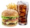 Delicious hamburger with cola and potato fries. Fast food concept. File contains clipping path