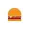 Delicious hamburger. Vector flat design burger icon. Burger with salad, tomatoes, cheese and cutlet. Fast food. Vector