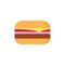 Delicious hamburger. Vector flat design burger icon. Burger with salad, tomatoes, cheese and cutlet. Fast food. Vector