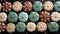 Delicious handmade Christmas cookies with festive glazed decoration. Top view. Generative AI