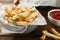 Delicious hard chucks on wooden table, closeup