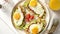 Delicious healthy breakfast with sliced avocado sandwiches with fried egg