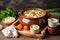 Delicious and healthy chicken noodle soup on a rustic table