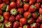 Delicious healthy strawberry fruits, top view, fresh strawberries.