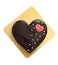 Delicious heart shaped chocolate cake isolated on white background.