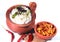 Delicious home made indian curd rice in a clay pot with fried potato