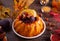 Delicious homemade autumn cake with figs and frozen berries for celebrating Thanksgiving day or Halloween