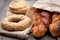 Delicious homemade bagel on a wooden table