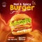 Delicious homemade burger with BBQ grill fire, Social media templates for promotions on the Food menu