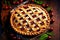 delicious homemade cherry pie with beaful openwork decoration of dough