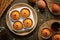 Delicious homemade Chinese pastry with stuffed salted yolk. Traditional dessert for Chinese Mid-Autumn festival or