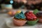 Delicious homemade cupcakes for a birthday celebrations - colored whip cream