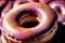 delicious homemade donuts on the table. tasty donuts on a wooden background, sweet food. Generative AI
