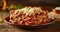 Delicious homemade lasagna on rustic wooden table