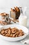 Delicious homemade low carb cinnamon toast crispy cereal served with milk.