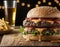 delicious homemade mega burgers in close up view copy