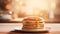 Delicious homemade pancakes in a plate on the kitchen table, close-up