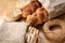 Delicious homemade pastries on a wooden table