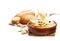 Delicious hot baked camembert with sultanas isolated on white