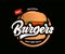 Delicious hot burgers vector logo with lettering. Fast food . Vector