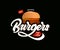 Delicious hot burgers vector logo with lettering. Fast food . Vector