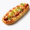 Delicious Hot Dogs With Pepperoni And Jalapenos On A White Background