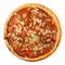 Delicious hot italian Pizza Pepperoni with sausages, chili pepper and cheese mozzarella