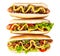 Delicious hotdogs on white background