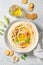 Delicious hummus made of fresh chickpeas and oil