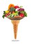 Delicious ice cream cone with vegetables taste