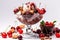 Delicious ice cream with fruits. ice cream, ice, cream, dessert, fruit, chocolate, glasses, cold, berry, cherry, bowl, fresh,