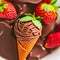 Delicious ice cream with mint, strawberry chocolate sorbet cool menu traditional closeup