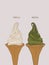 Delicious ice cream sofe serve in cone. Vanilla and matcha green