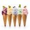 Delicious Ice Cream Waffle Cones With Various Flavors