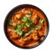 Delicious Indian butter chicken curry isolated on transparent background, top down view,