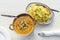 Delicious Indian food - tarka dal and egg rice